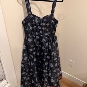 Lulu's Elegant Floral Kids Dress - Black and Blue